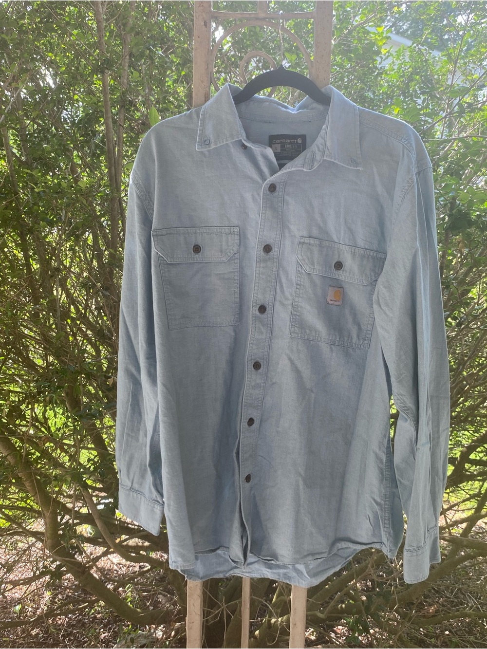 Carhartt Light Blue Denim Button-Up Shirt large loose fit